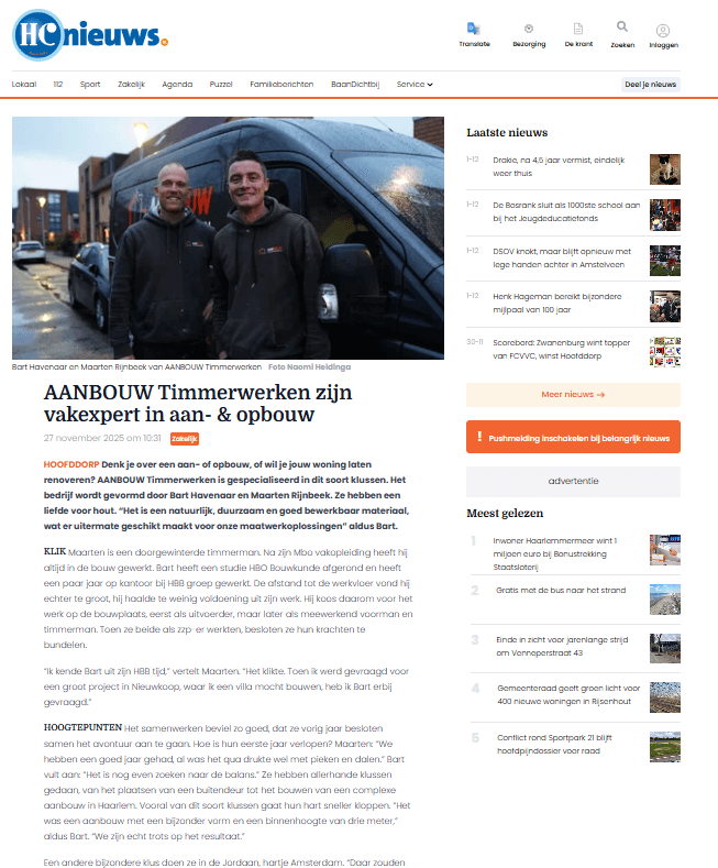 Schermafbeelding 2025-12-01 132726 Hoofddorpse Courant Aanbouw Timmerwerken